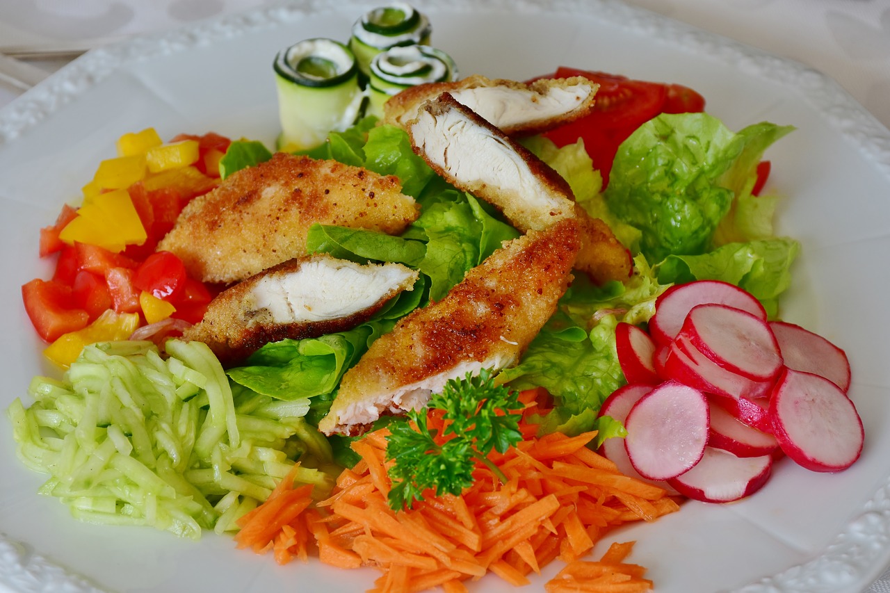 salad, salad plate, chicken breast